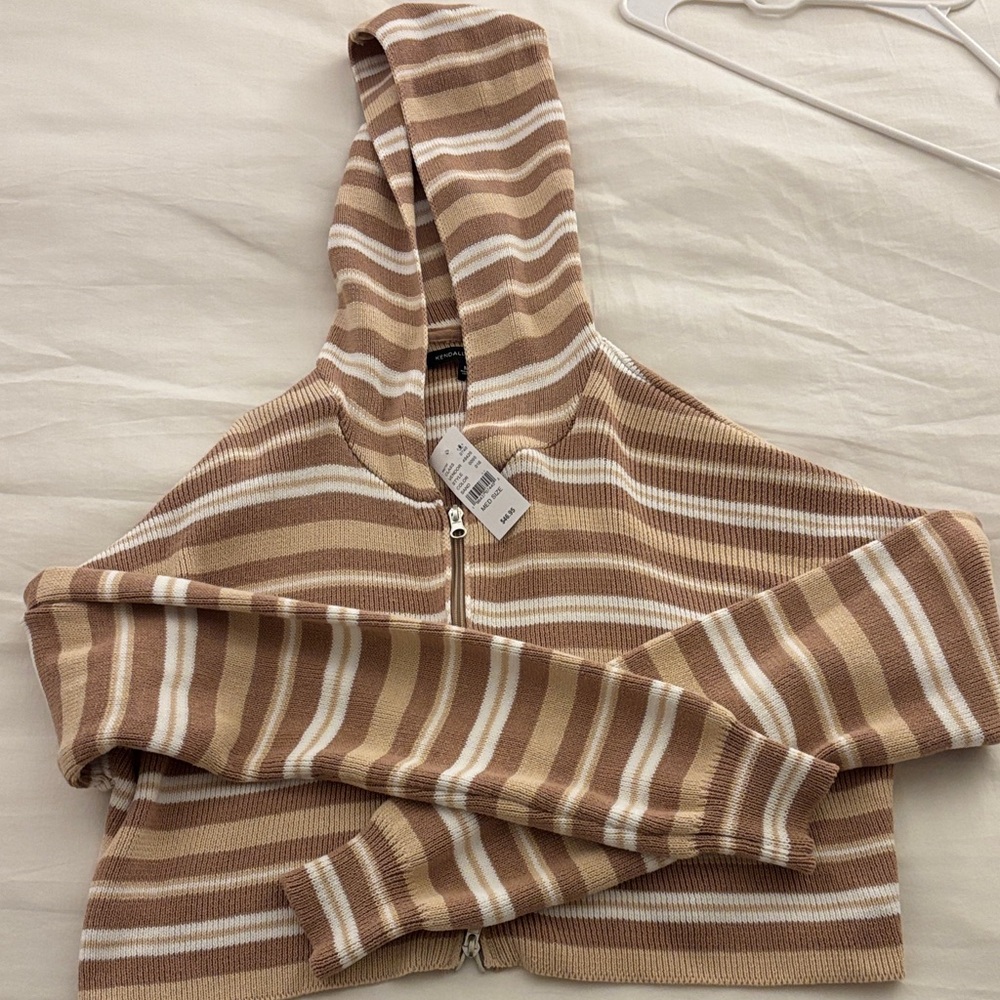Kendall & Kylie Brown and White Striped Bomber Jacket